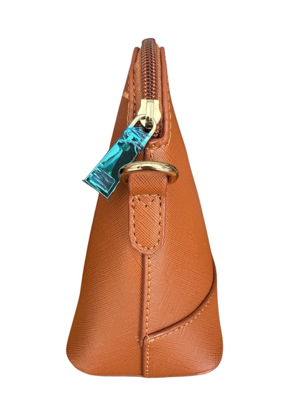 Saffiano Tan Crossbody Bag Structured Minimal Gold Hardware - Picture 5 of 10